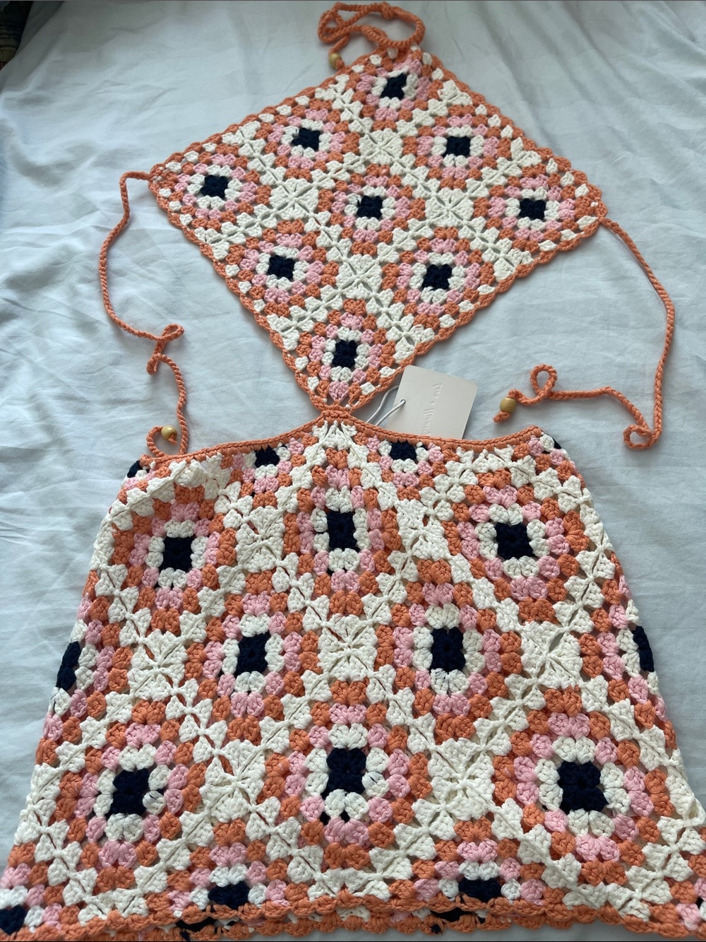 Granny crochet dress nwt in Cream, Peach & Black granny crochet S/M